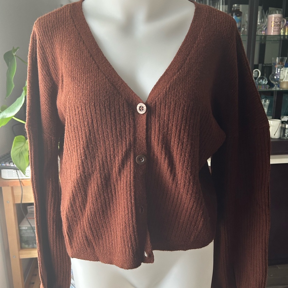 Guess Chocolate Brown V-Neck Cardigan